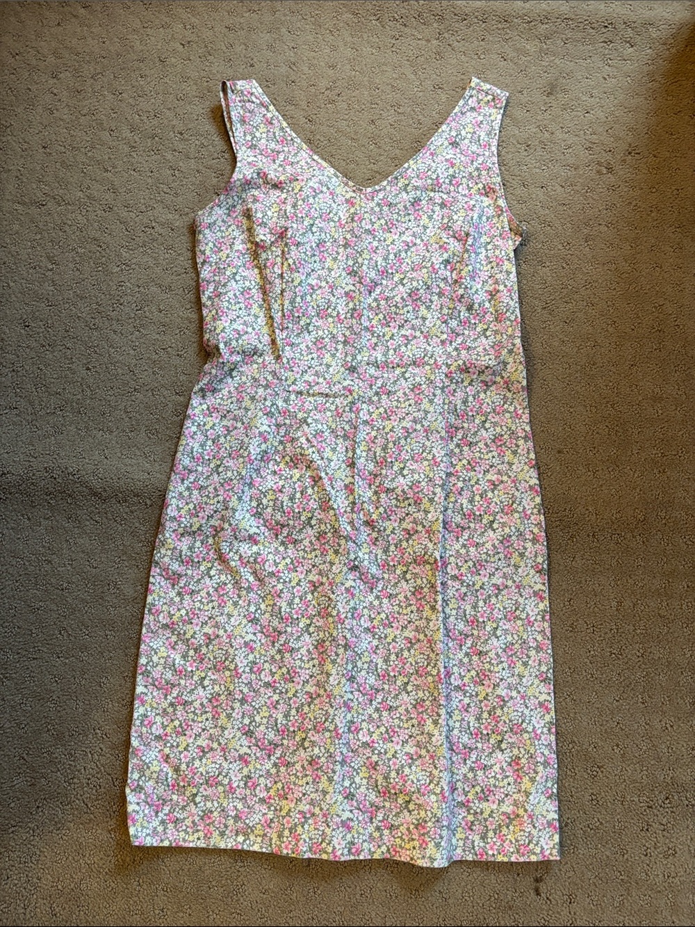 GAP Floral V-Neck Sleeveless Midi Dress in Pink and Green